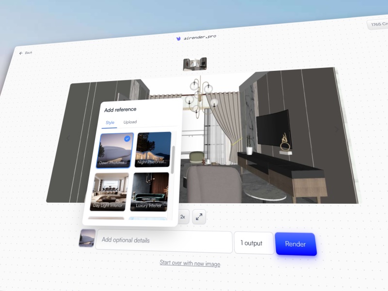 1. Upload your image & render with text + style reference